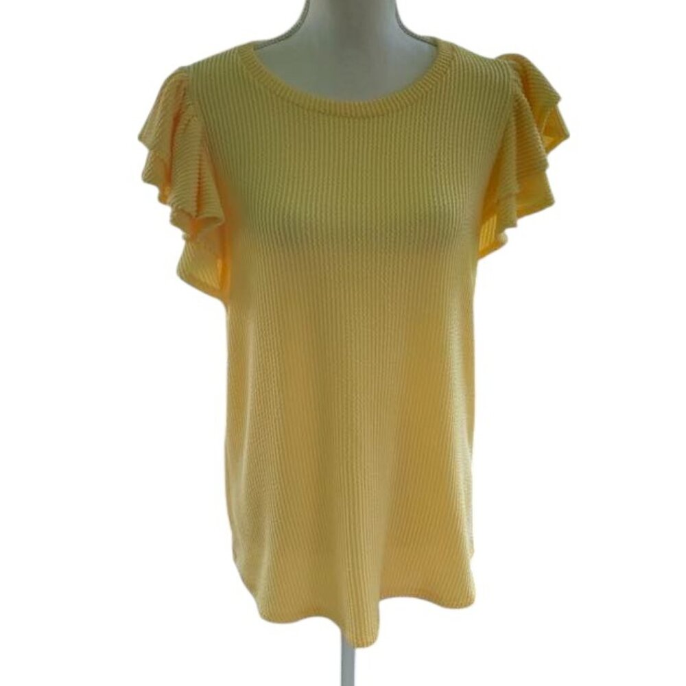 Les Amis Yellow Relax Fit Short Flutter Sleeve Top